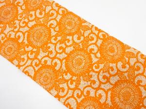 のり散らしに菊唐草模様　名古屋帯